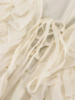 Robe à volants abricot mini-robe à col en V et manches longues pour femmes 2026