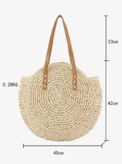 Sac à bandoulière rond en corde de papier tissé pour femme 2026