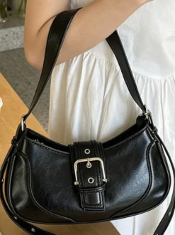 Sac bandoulière vintage en similicuir souple avec boucle en métal et forme de croissant