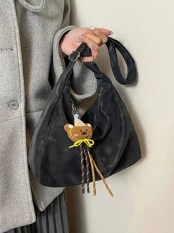 Sac cabas bandoulière grande capacité en similicuir délavé vintage style hobo idéal pour un usage quotidien.