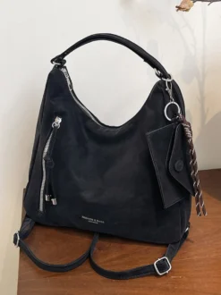 Sac à dos fourre-tout multi-usages en daim vintage à franges grande capacité convertible en sac à bandoulière