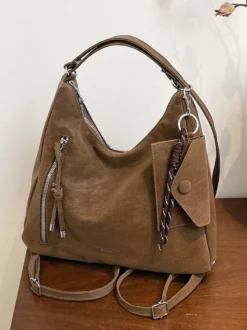 Sac à dos fourre-tout multi-usages en daim vintage à franges grande capacité convertible en sac à bandoulière