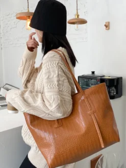 Sac fourre-tout à motif crocodile en similicuir grande capacité pour femme 2026