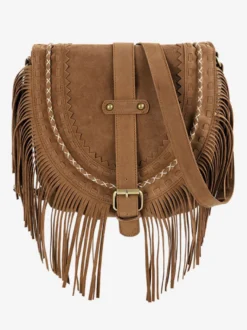 Sacs Femme Kaki Faux Daim Rond Sangle Réglable Frange Fermeture Éclair