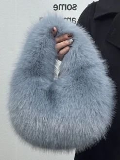 Sacs Pour Femmes Noir Sac À Main En Fausse Fourrure Chic