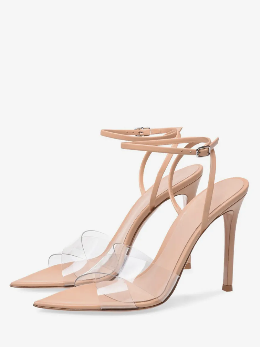 Sandales à talons hauts couleur chair bout ouvert chaussures habillées à talons aiguilles transparents