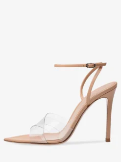 Sandales à talons hauts couleur chair bout ouvert chaussures habillées à talons aiguilles transparents