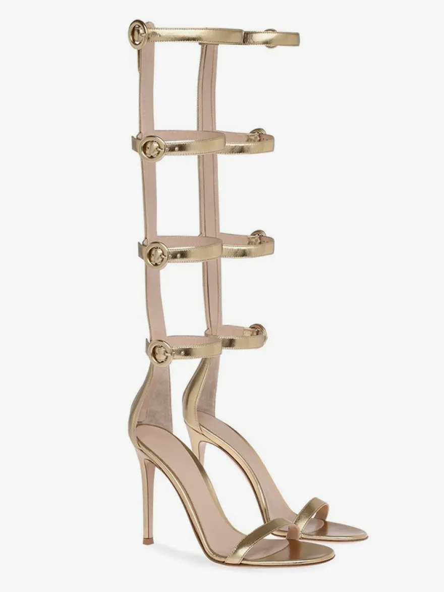 Sandales à talons hauts dorées pour femmes sandales gladiateur à bout ouvert avec boucle