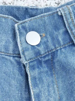 Shorts Femmes en Denim à Lacets Déchirés Moulants avec Franges Fermeture avec Bouton et Zip avec Poches Unicolore Sexy Pantalons Courts