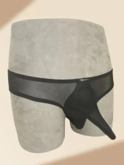 Slip transparent en maille fine pour homme taille basse avec poche éléphant respirant et sexy.