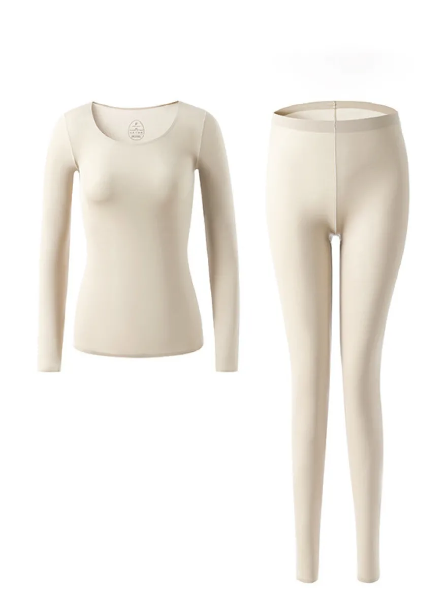 Sous-vêtements chauds d'hiver à col rond couche de base thermique pour femmes