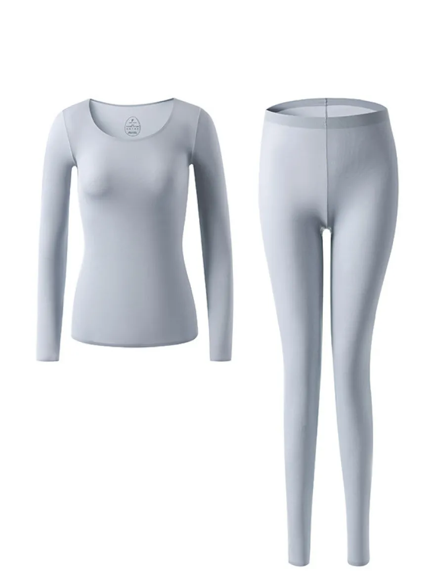 Sous-vêtements chauds d'hiver à col rond couche de base thermique pour femmes