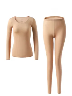 Sous-vêtements chauds d'hiver à col rond couche de base thermique pour femmes
