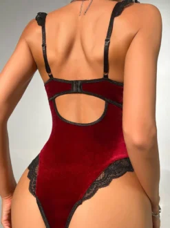 Sous-Vêtement Sexy En Velours À Épaule Ouverte En Dentelle Bordeaux Pour Lingerie Femme Soutien-Gorge