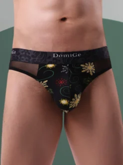 Sous-vêtements pour hommes culotte sexy string transparent à imprimé floral vert foncé