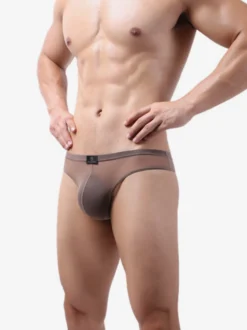 Sous-vêtements string en maille transparente pour hommes taille basse avec poche avant sexy.