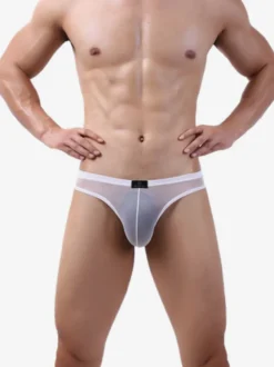 Sous-vêtements string en maille transparente pour hommes taille basse avec poche avant sexy.