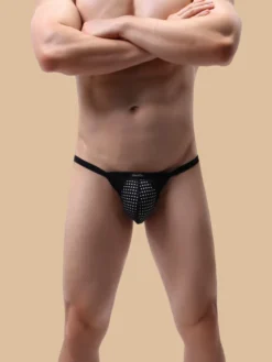 Sous-vêtements string en maille respirante pour hommes transparents taille élastique large sexy style string