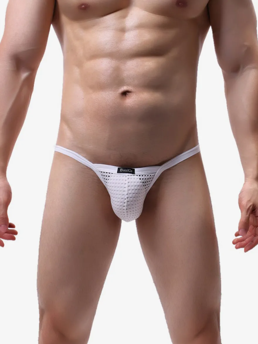 Sous-vêtements string en maille respirante pour hommes transparents taille élastique large sexy style string