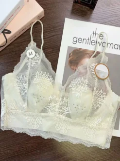 Soutien-gorge court en dentelle sans armatures lingerie transparente à fines bretelles
