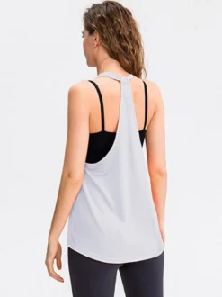 Soutien-gorge De Yoga Col Rond Nylon Top De Tennis Sans Manches Pour Femme Sport