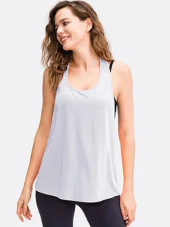 Soutien-gorge De Yoga Col Rond Nylon Top De Tennis Sans Manches Pour Femme Sport