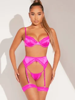 Soutien-Gorge Femme Dentelle Rose Satin Mat Lingerie