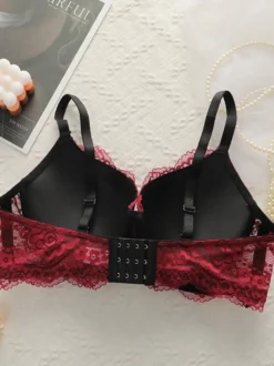 Soutien-gorge grande taille réglable push-up bustier à armatures imprimé floral rouge polyester lingerie décontractée en dentelle