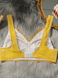 Soutien-gorge grande taille sans armatures push-up jaune couverture complète décontracté extensible imprimé floral dentelle lingerie
