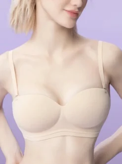 Soutien-gorge minimiseur à couverture complète invisible sans bretelles dos nu bustier lingerie en polyester noir