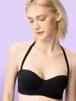 Soutien-gorge minimiseur à couverture complète invisible sans bretelles dos nu bustier lingerie en polyester noir