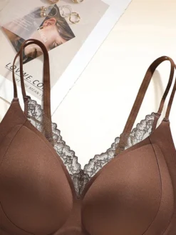 Soutien-gorge sans coutures et sans armatures avec bordure en dentelle effet push-up confortable
