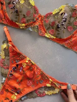 Soutiens-gorge et Culotte Femme Taille Haute avec Bretelles à Col Décolleté Imprimé