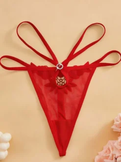 String en dentelle noire lingerie féminine culotte transparente en résille.