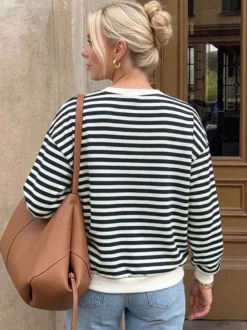 Sweat à capuche noir à manches longues et rayures avec nœuds pour femme