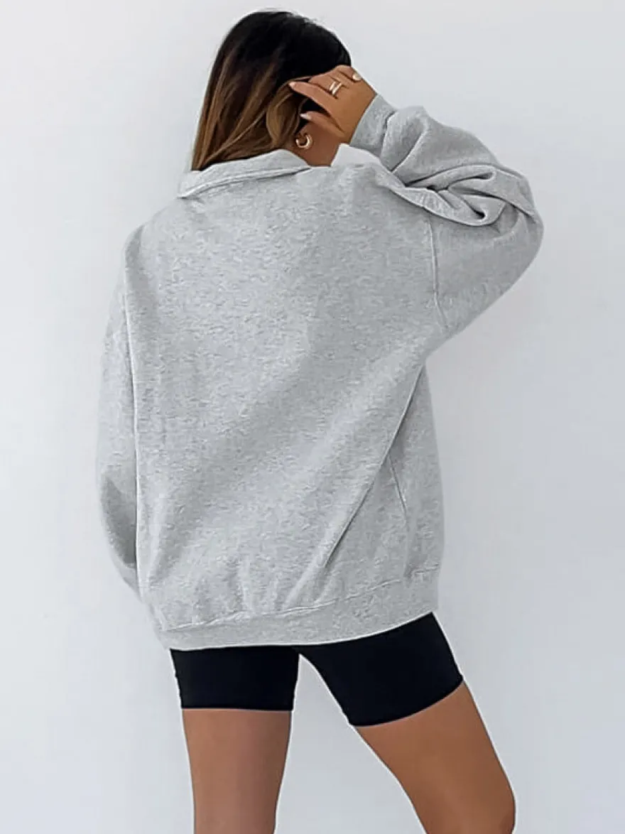 Sweat-shirt polo oversize drapé boutons partiels sur le devant pull basique décontracté