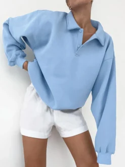 Sweat-shirt polo oversize drapé boutons partiels sur le devant pull basique décontracté
