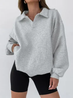 Sweat-shirt polo oversize drapé boutons partiels sur le devant pull basique décontracté