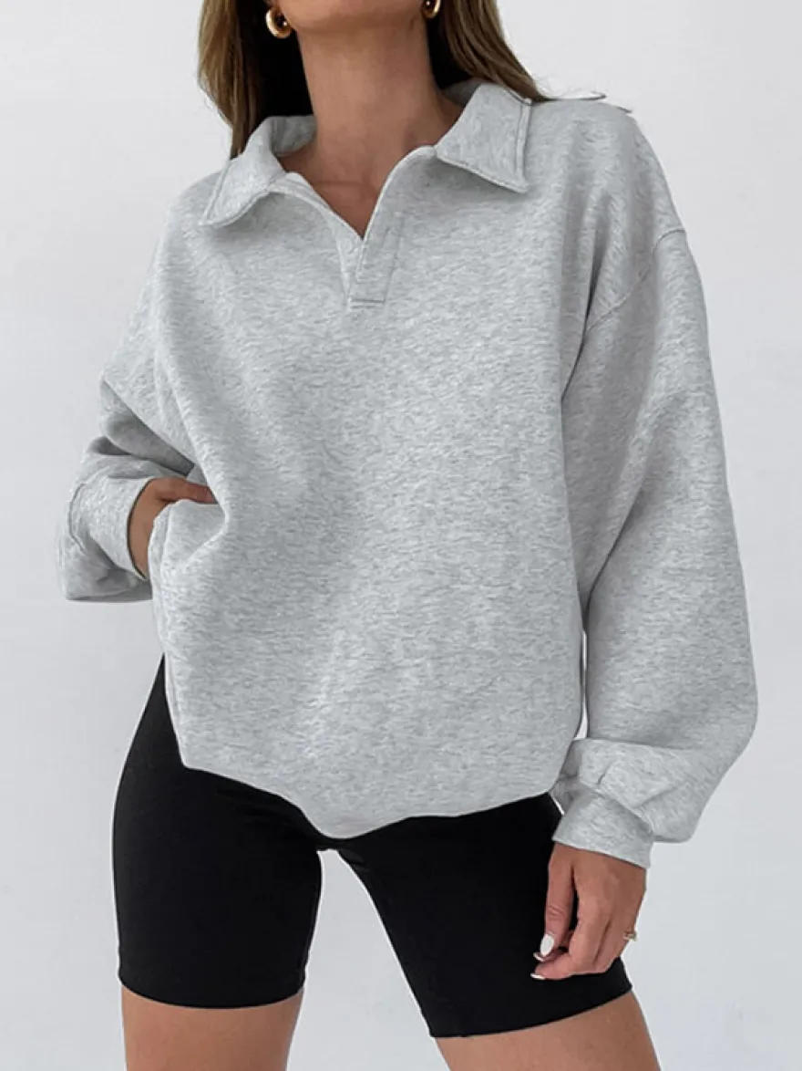 Sweat-shirt polo oversize drapé boutons partiels sur le devant pull basique décontracté