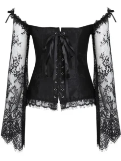 Sweetheart décolleté Lace féminin noir Corset sans bretelles Up bicolore brodé Corset classique