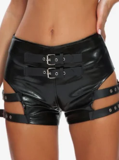 Tenues de Club Short Détails Métalliques Sexy Cuir PU Noir