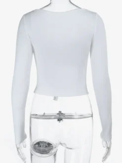 Top court à nœud papillon et bordure en dentelle pour femme - Chemisier Fairycore blanc à manches longues et coupe ajustée - Tenue de soirée printanière 2026