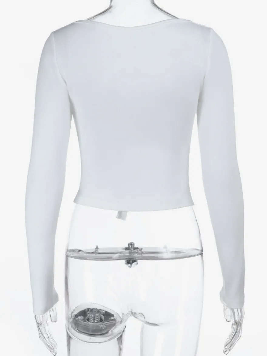 Top court à nœud papillon et bordure en dentelle pour femme - Chemisier Fairycore blanc à manches longues et coupe ajustée - Tenue de soirée printanière 2026