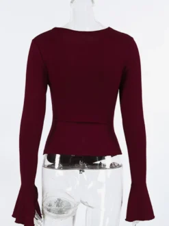 Top femme à manches longues froncées sur les côtés - Coupe ajustée et élégante avec poignets évasés - Style streetwear printemps 2026