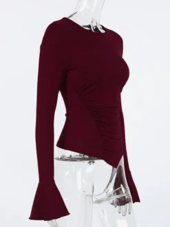 Top femme à manches longues froncées sur les côtés - Coupe ajustée et élégante avec poignets évasés - Style streetwear printemps 2026