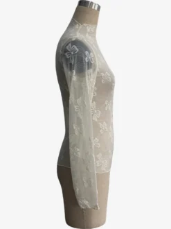Top à manches longues en maille transparente avec nœud intégral jacquard pour femme 2026