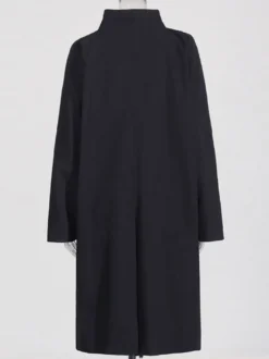 Trench-coat mi-long ample à col montant pour femme manches longues et bouton unique style décontracté