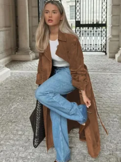 Trench-coat pour femme à double boutonnage style Old Money revers classique manches longues surdimensionné printemps vêtements d'extérieur longs 2026