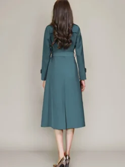 Trench-Coat Veste Femme Boutons Décontracté Col Rabattu Manches Longues Lacets En Polyester