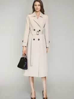 Trench-Coat Veste Femme Boutons Décontracté Col Rabattu Manches Longues Lacets En Polyester